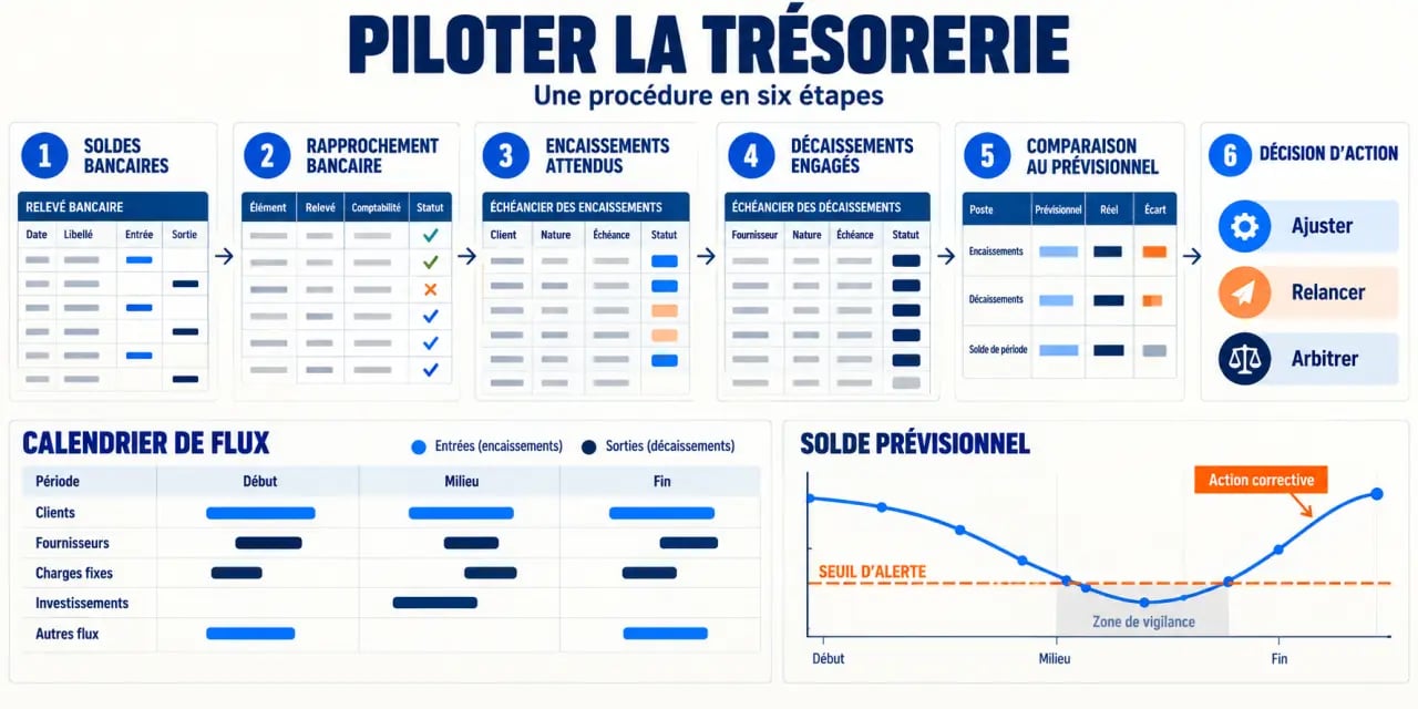 Procédure de gestion de la trésorerie en six contrôles avec prévisionnel et seuil d’alerte