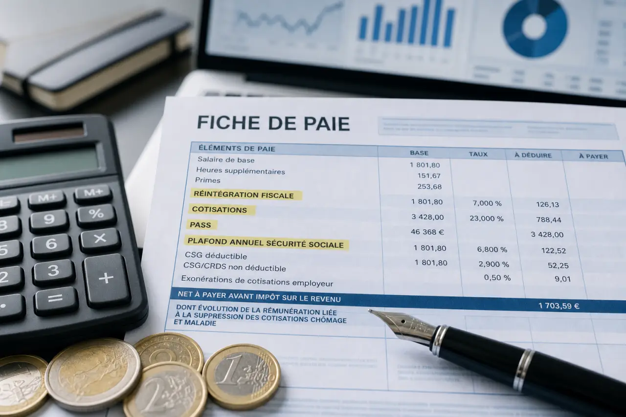 Réintégration fiscale sur la fiche de paie : cotisations concernées, calcul du PASS et erreurs à éviter