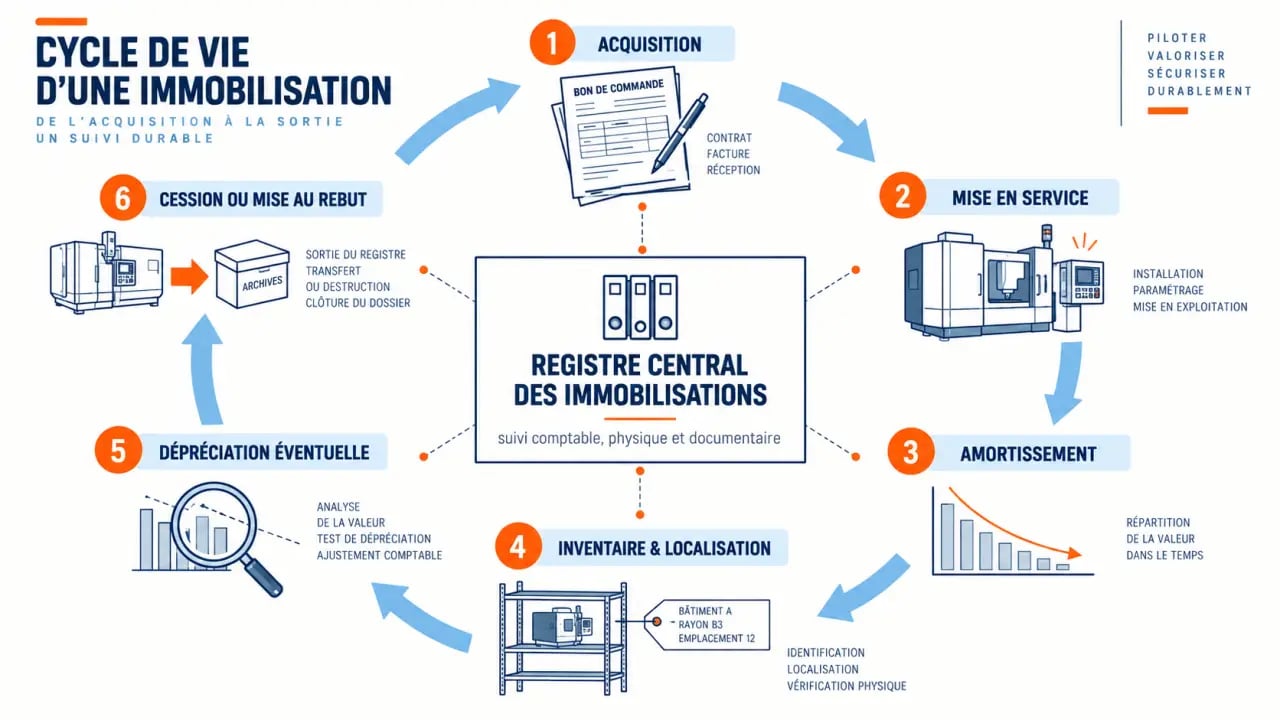 Schéma du cycle de vie d'un logiciel de gestion des immobilisations