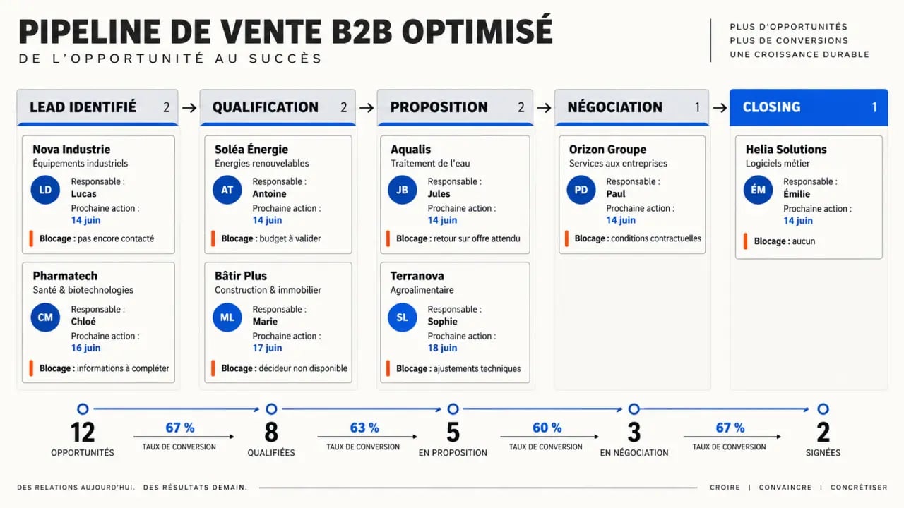 Comment optimiser pipeline vente SalesOptim Advanced avec étapes, prochaines actions et opportunités commerciales