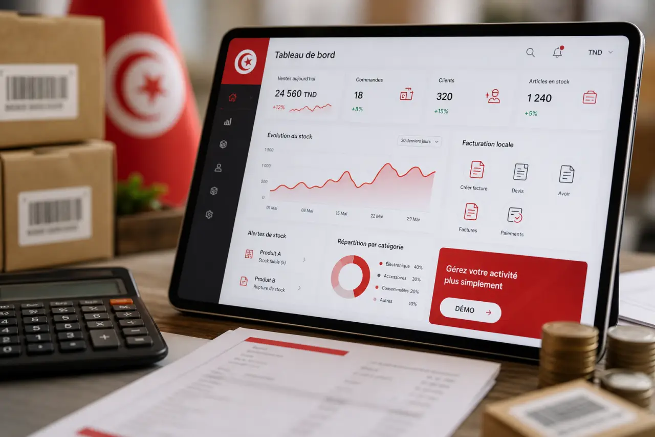 Logiciel gestion commerciale Tunisie : stock en temps réel, facturation locale et démo utile