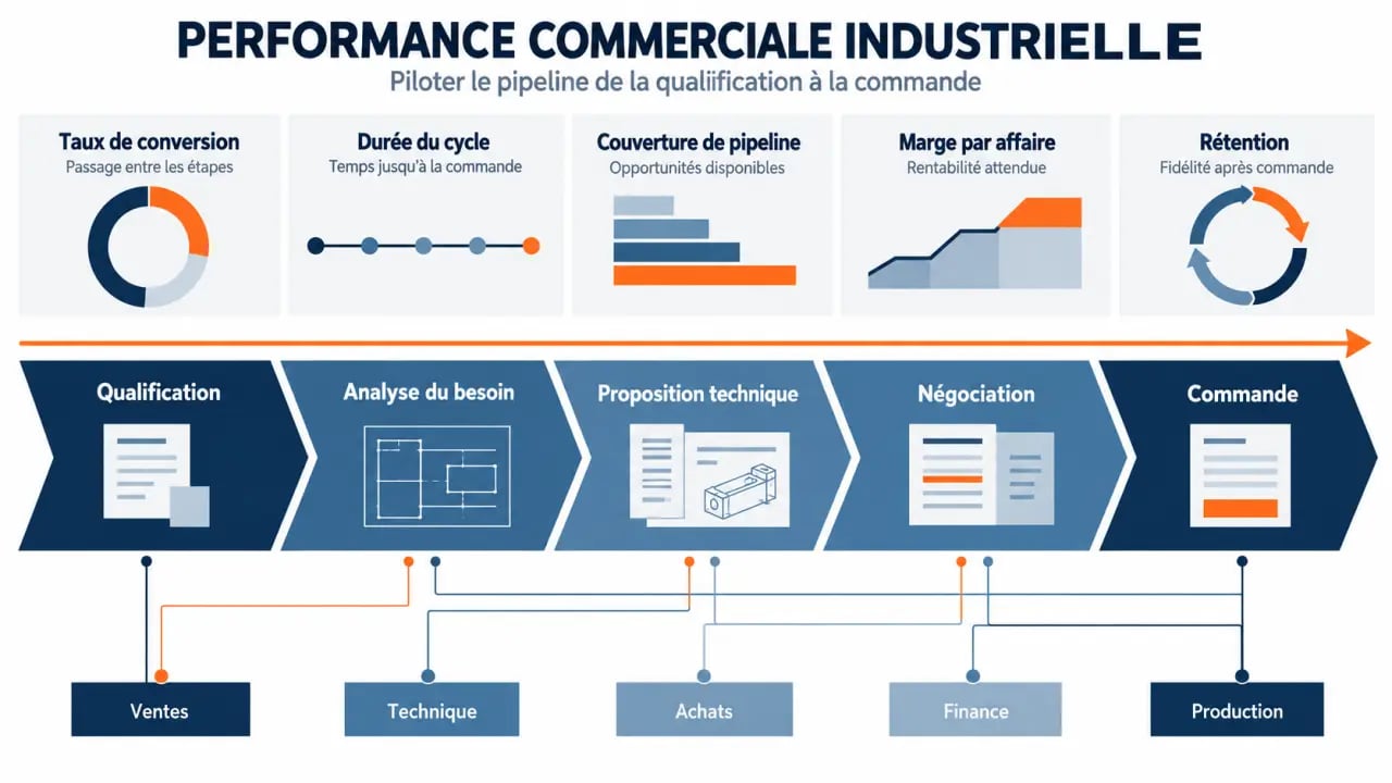 Infographie sur la performance commerciale industrie guide et les principaux KPI du cycle de vente industriel