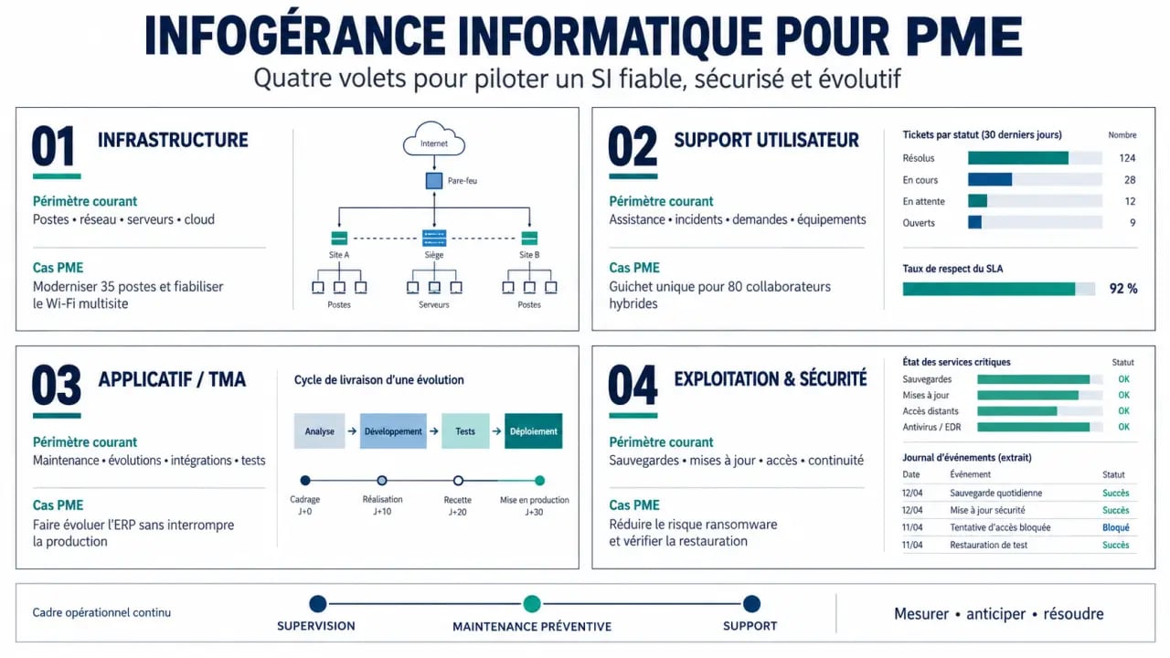 Infogérance informatique PME : visualisation des principaux services et périmètres couverts