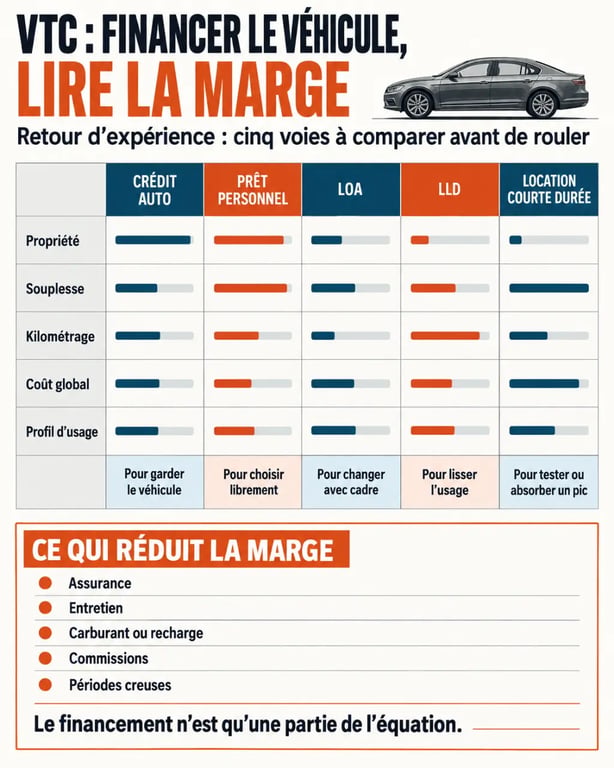 Infographie sur le retour d’experience activité VTC financement rapide flexible et les options de financement d’un véhicule