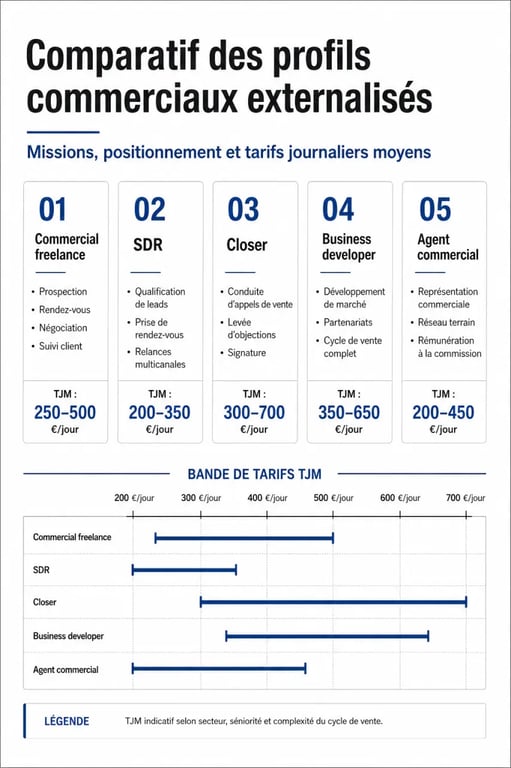 Commerciale freelance : comparaison des profils et des tarifs TJM