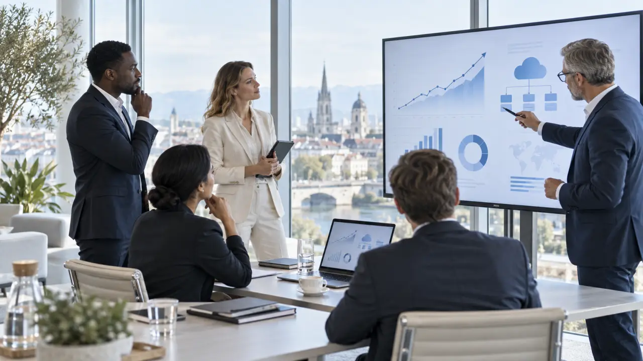Équipe dirigeante analysant des indicateurs de croissance d'un éditeur SaaS B2B